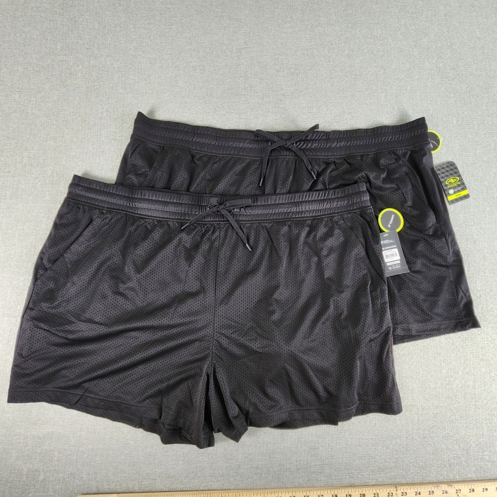 Lot 2 NEW Athletic Works Womens Plus Size 3X Black Mesh Shorts 4" Inseam NWT